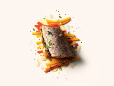 Steamed marinated yellow croaker, butter sauce